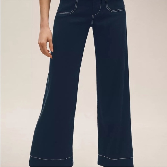 Anthropologie Colette Contrast Stitch Linen Ed  Crop Wide-Leg Pants Sz 27 NWT - Picture 1 of 14